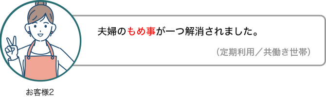 夫婦のもめ事が一つ解消されました。